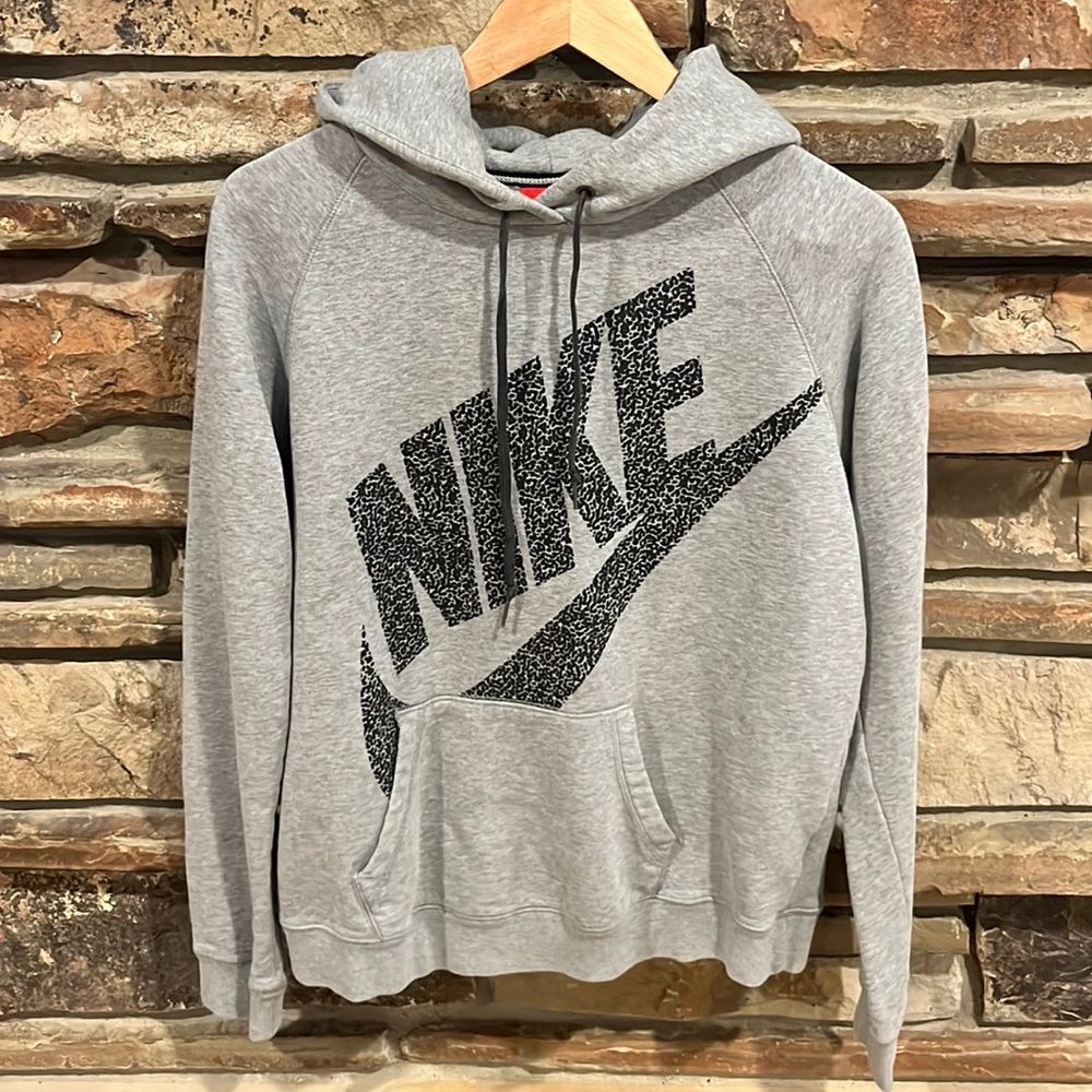 Nike Red Tag Grey Hoodie Black Swoosh Logo
